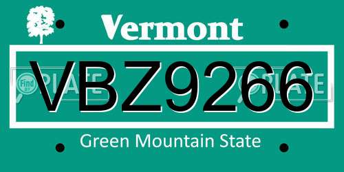 VBZ9266 Vermont License Plate