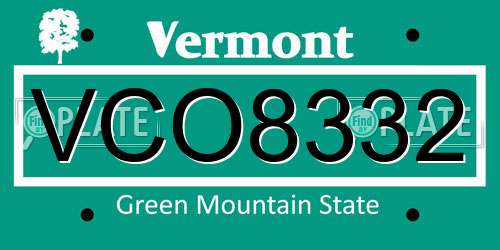 VCO8332 Vermont License Plate