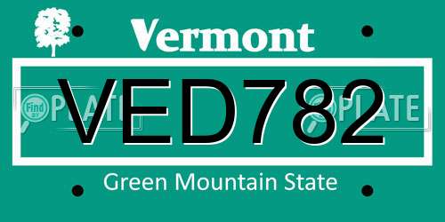VED782 Vermont License Plate