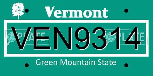 VEN9314 Vermont License Plate