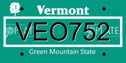 VEO752 Vermont License Plate