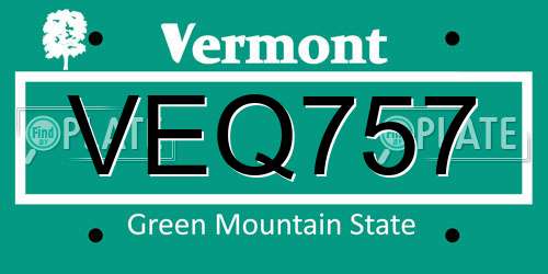 VEQ757 Vermont License Plate