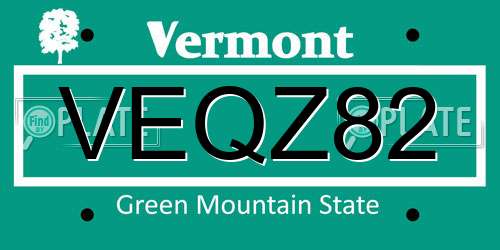 VEQZ82 Vermont License Plate