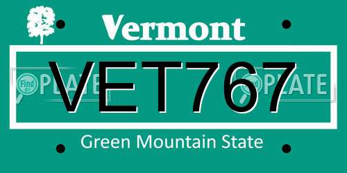 VET767 Vermont License Plate