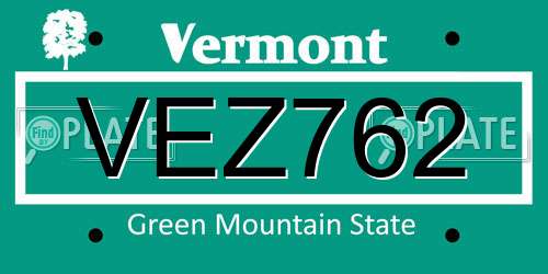 VEZ762 Vermont License Plate