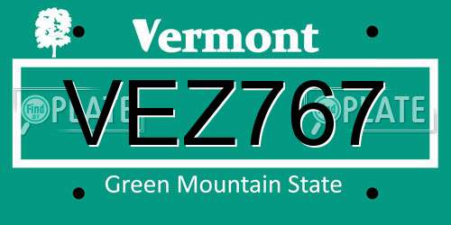 VEZ767 Vermont License Plate
