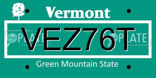 VEZ76T Vermont License Plate