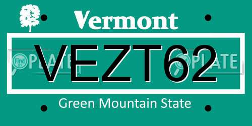 VEZT62 Vermont License Plate