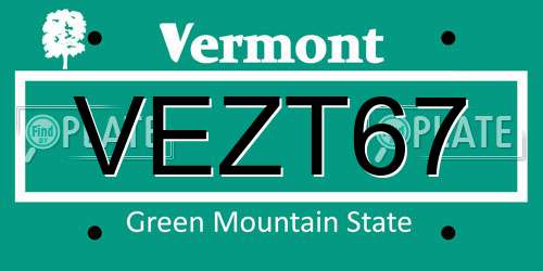 VEZT67 Vermont License Plate