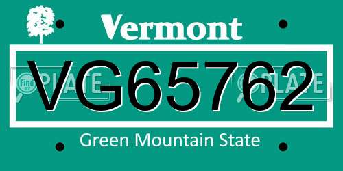 VG65762 Vermont License Plate