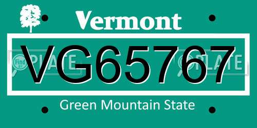 VG65767 Vermont License Plate