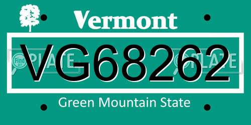 VG68262 Vermont License Plate