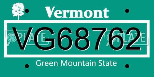 VG68762 Vermont License Plate