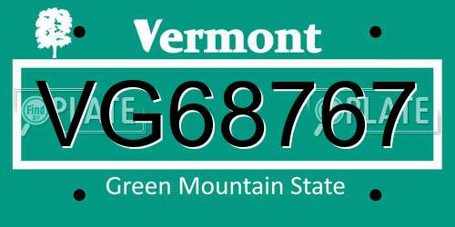 VG68767 Vermont License Plate