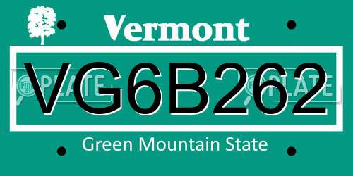 VG6B262 Vermont License Plate