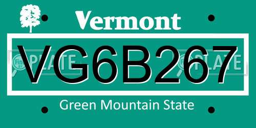 VG6B267 Vermont License Plate