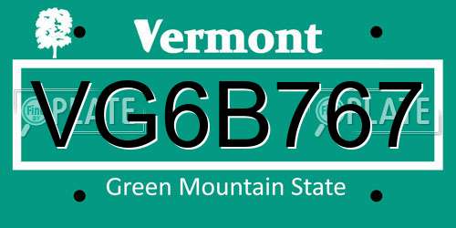 VG6B767 Vermont License Plate
