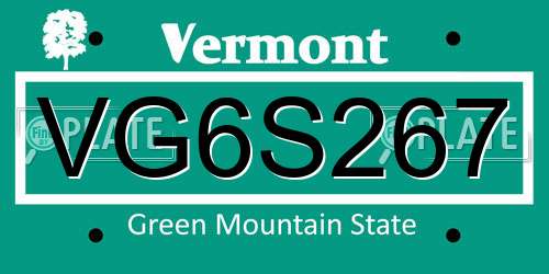 VG6S267 Vermont License Plate