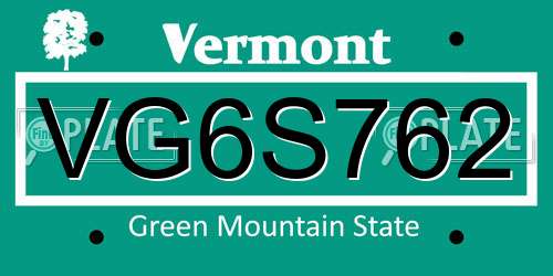 VG6S762 Vermont License Plate