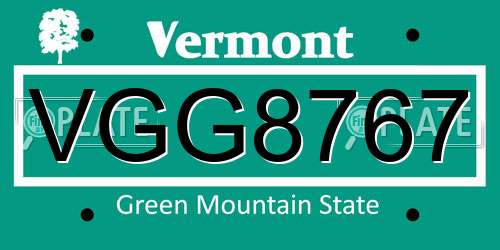 VGG8767 Vermont License Plate