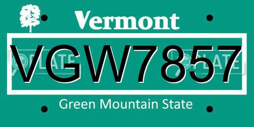 VGW7857 Vermont License Plate