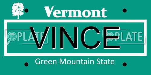 VINCE Vermont License Plate