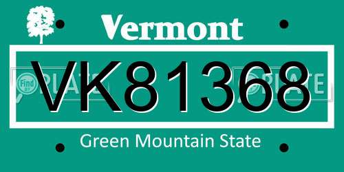 VK81368 Vermont License Plate