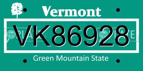 VK86928 Vermont License Plate