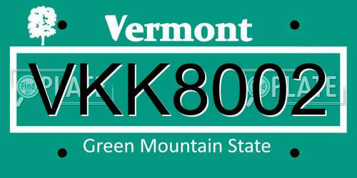 VKK8002 Vermont License Plate