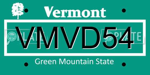 VMVD54 Vermont License Plate