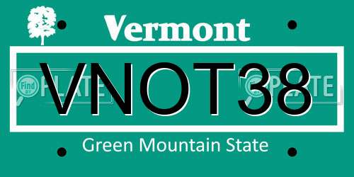 VNOT38 Vermont License Plate