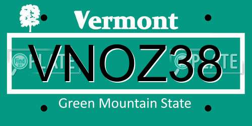 VNOZ38 Vermont License Plate