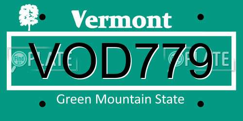VOD779 Vermont License Plate