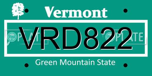 VRD822 Vermont License Plate