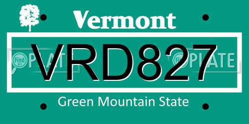 VRD827 Vermont License Plate