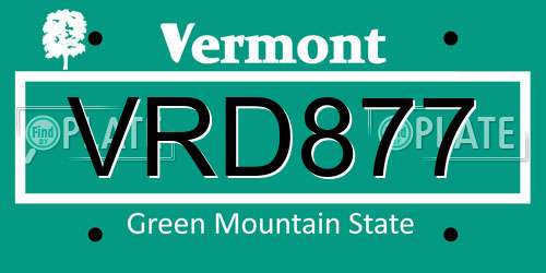 VRD877 Vermont License Plate