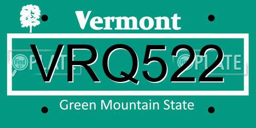 VRQ522 Vermont License Plate