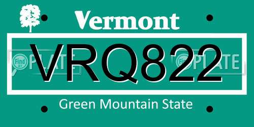 VRQ822 Vermont License Plate