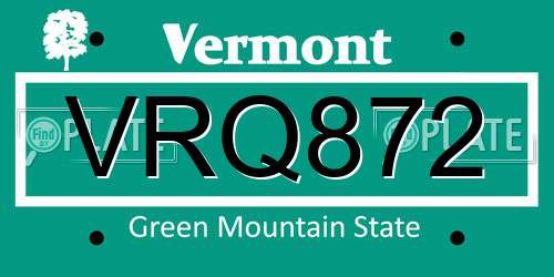 VRQ872 Vermont License Plate