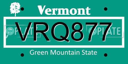 VRQ877 Vermont License Plate
