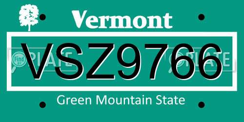 VSZ9766 Vermont License Plate