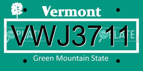 VWJ3711 Vermont License Plate