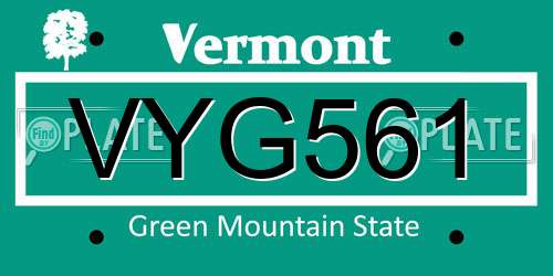 VYG561 Vermont License Plate