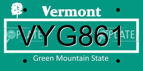 VYG861 Vermont License Plate