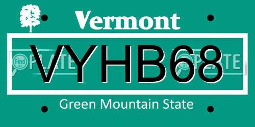VYHB68 Vermont License Plate