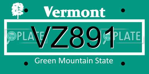 VZ891 Vermont License Plate