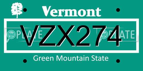 VZX274 Vermont License Plate