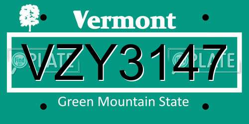 VZY3147 Vermont License Plate