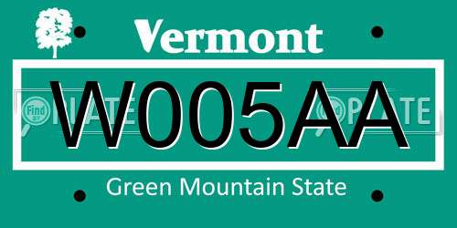 W005AA Vermont License Plate