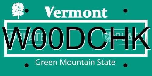W00DCHK Vermont License Plate